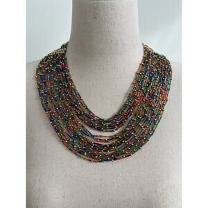 Multilayered Rainbow and Gold Beaded Necklace